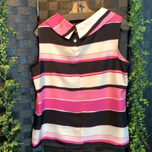 Talbots size 10 sleeveless multicolor striped pink/black blouse - Picture 2 of 9